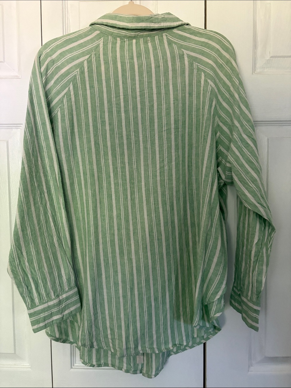 Uncharted Threads Green and White Striped Button-Up Top and matching shorts Med. - Picture 3 of 12